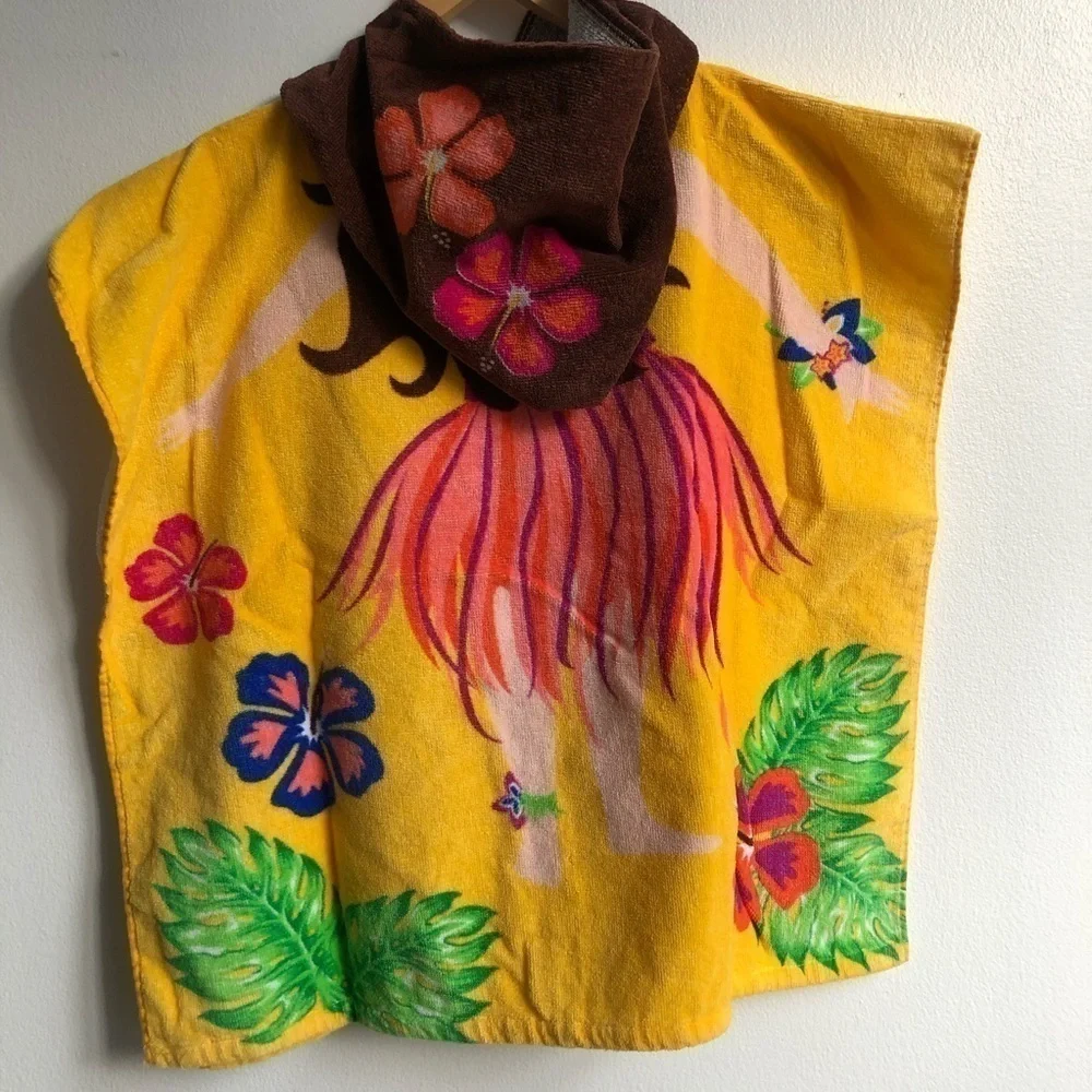 Yellow Hula Girl Floral Swim Towel Cover Up with Hood 🌺